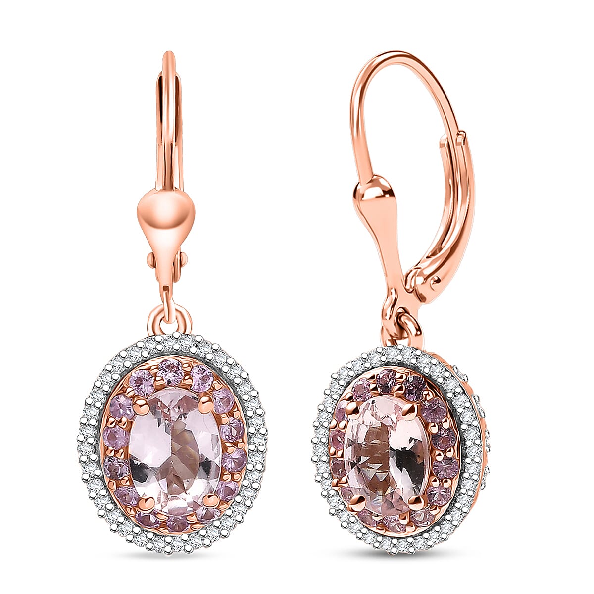D'Joy Premium Pink Morganite and Multi Gemstone 2.00 ctw Blush Coronet Earrings in 18K Vermeil Rose Gold Over Sterling Silver image number 0