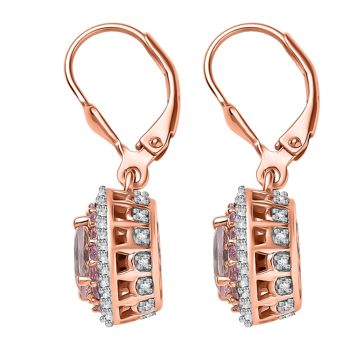 D'Joy Premium Pink Morganite and Multi Gemstone 2.00 ctw Blush Coronet Earrings in 18K Vermeil Rose Gold Over Sterling Silver image number 3