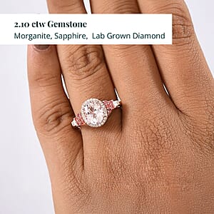Pink Morganite, Padparadscha Sapphire, Luxuriant Lab Grown Diamond 2.10 ctw Regal Crest Ring in 18K Vermeil Rose Gold Over Sterling Silver (Size 10.0) 