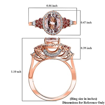 Pink Morganite, Padparadscha Sapphire, Luxuriant Lab Grown Diamond 2.10 ctw Regal Crest Ring in 18K Vermeil Rose Gold Over Sterling Silver (Size 10.0) 