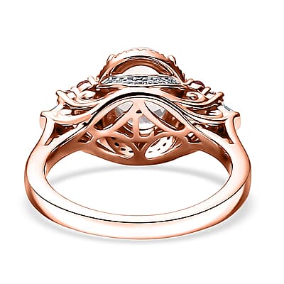 Pink Morganite, Padparadscha Sapphire, Luxuriant Lab Grown Diamond 2.10 ctw Regal Crest Ring in 18K Vermeil Rose Gold Over Sterling Silver (Size 10.0) 