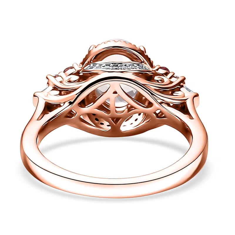 Pink Morganite, Padparadscha Sapphire, Luxuriant Lab Grown Diamond 2.10 ctw Regal Crest Ring in 18K Vermeil Rose Gold Over Sterling Silver (Size 10.0)