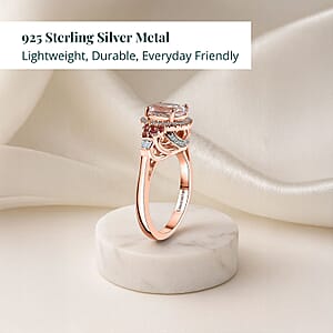   Pink Morganite, Padparadscha Sapphire, Lab Grown Diamond Crest Ring in 18K Vermeil RG Over Sterling Silver 2.10 ctw (Size 6.0)