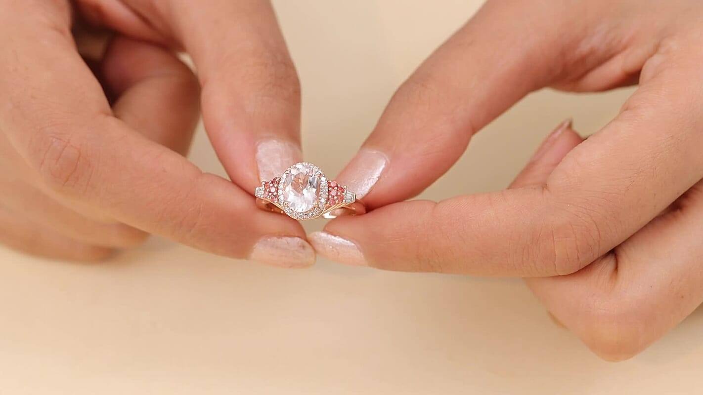 Premium Pink Morganite, Padparadscha Sapphire, Luxuriant Lab Grown Diamond Ring in 18K Vermeil RG Over Sterling Silver (Size 10.0) 2.10 ctw
