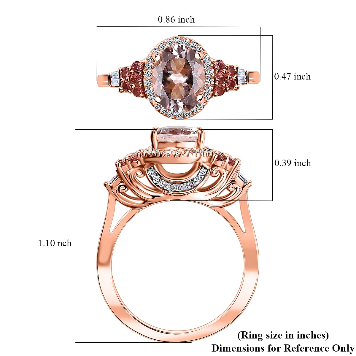 Pink Morganite, Padparadscha Sapphire, Luxuriant Lab Grown Diamond 2.10 ctw Regal Crest Ring in 18K Vermeil Rose Gold Over Sterling Silver (Size 7.0)  image number 5