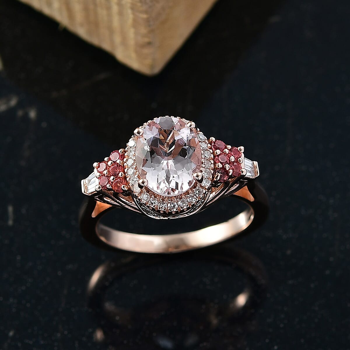 Pink Morganite, Padparadscha Sapphire, Luxuriant Lab Grown Diamond 2.10 ctw Regal Crest Ring in 18K Vermeil Rose Gold Over Sterling Silver (Size 8.0)  image number 1
