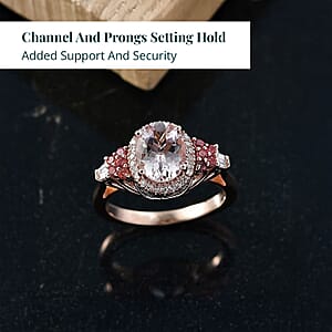   Pink Morganite, Padparadscha Sapphire, Lab Grown Diamond Crest Ring in 18K Vermeil RG Over Sterling Silver 2.10 ctw (Size 8.0)
