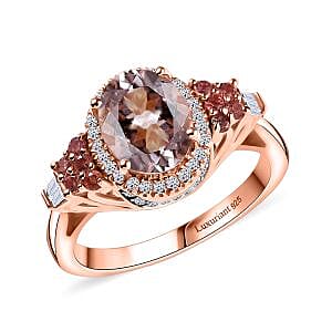 Pink Morganite, Padparadscha Sapphire, Luxuriant Lab Grown Diamond 2.10 ctw Regal Crest Ring in 18K Vermeil Rose Gold Over Sterling Silver (Size 9.0) 