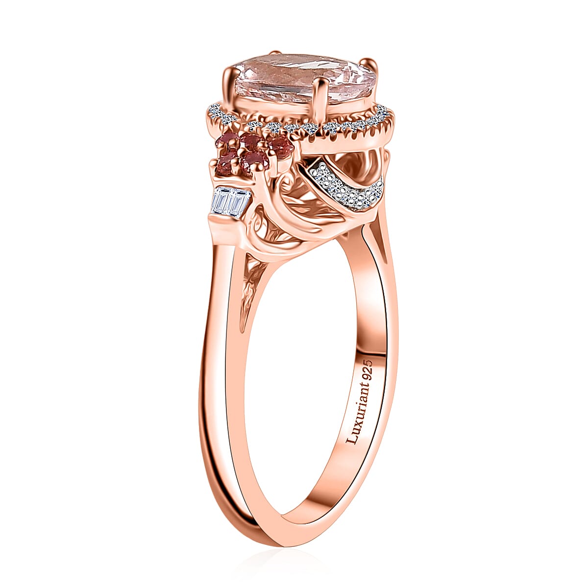 Pink Morganite, Padparadscha Sapphire, Luxuriant Lab Grown Diamond 2.10 ctw Regal Crest Ring in 18K Vermeil Rose Gold Over Sterling Silver (Size 9.0)  image number 3