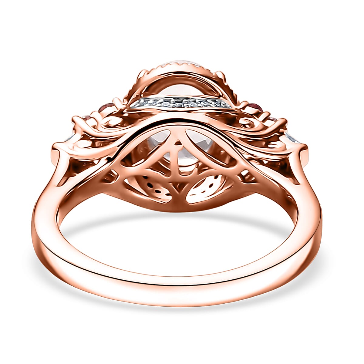 Pink Morganite, Padparadscha Sapphire, Luxuriant Lab Grown Diamond 2.10 ctw Regal Crest Ring in 18K Vermeil Rose Gold Over Sterling Silver (Size 9.0)  image number 4