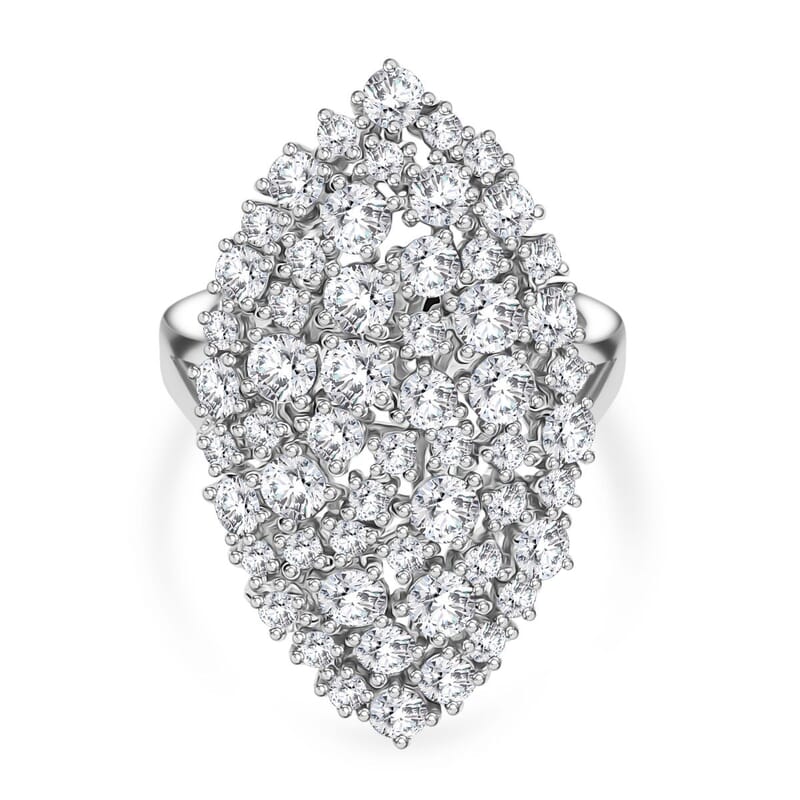D'Joy Moissanite 2.95 ctw Ring in Rhodium Over Sterling Silver (Size 6.5)