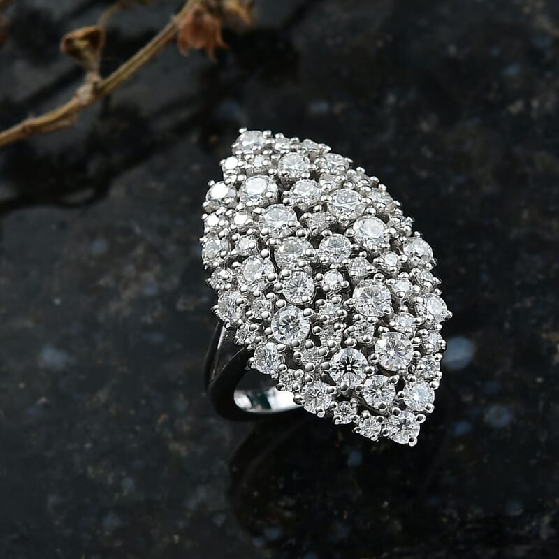 D'Joy Moissanite 2.95 ctw Ring in Rhodium Over Sterling Silver (Size 6.5)