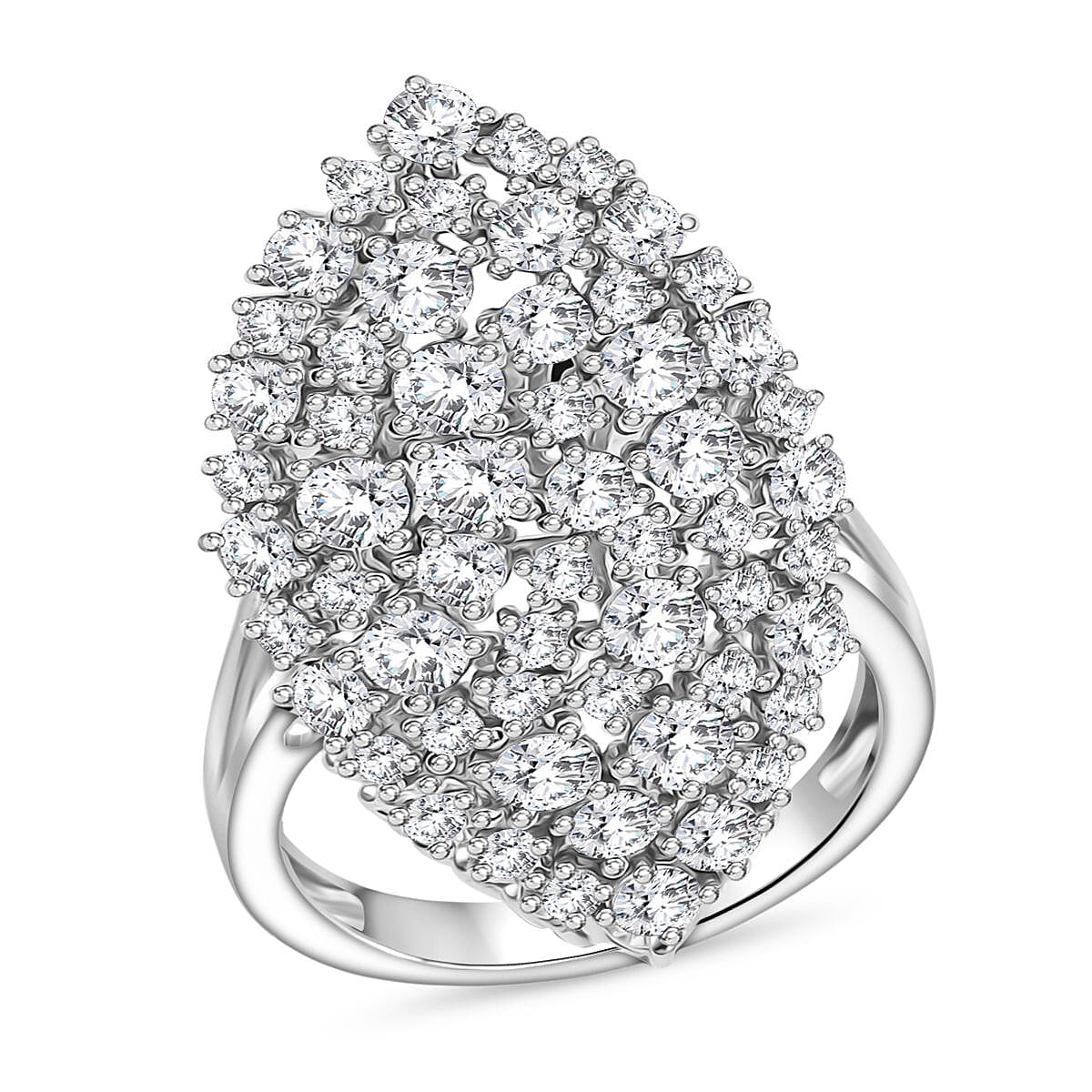 D'Joy Moissanite 2.95 ctw Ring in Rhodium Over Sterling Silver (Size 6.5)