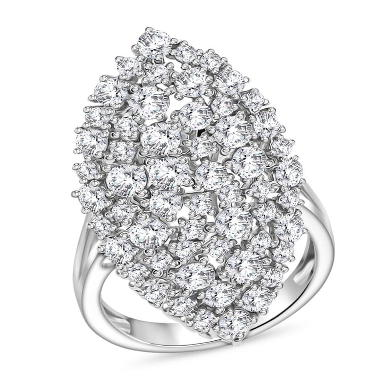 D'Joy Moissanite 2.95 ctw Ring in Rhodium Over Sterling Silver (Size 6.5)