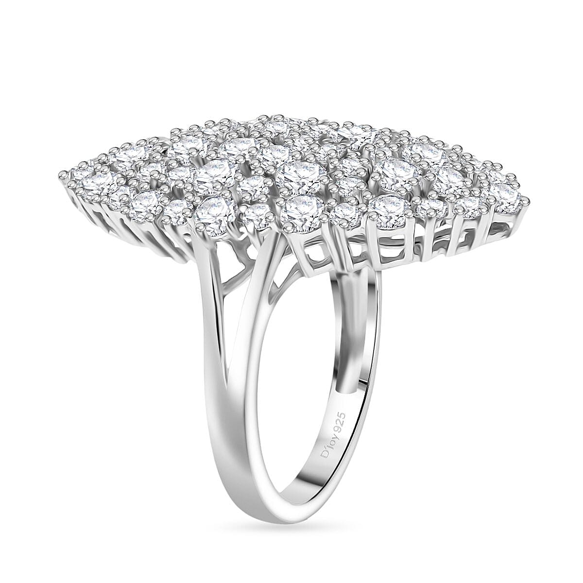 D'Joy Moissanite 2.95 ctw Ring in Rhodium Over Sterling Silver (Size 6.5)