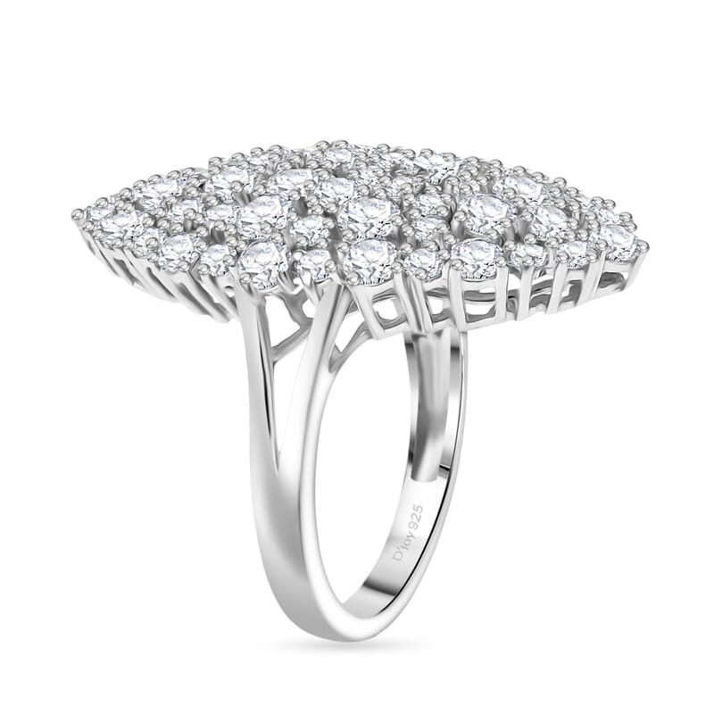 D'Joy Moissanite 2.95 ctw Ring in Rhodium Over Sterling Silver (Size 6.5)