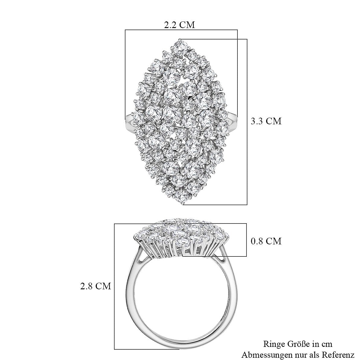 D'Joy Moissanite 2.95 ctw Ring in Rhodium Over Sterling Silver (Size 6.5)