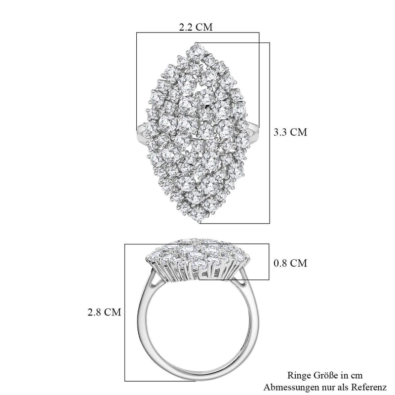 D'Joy Moissanite 2.95 ctw Ring in Rhodium Over Sterling Silver (Size 6.5)