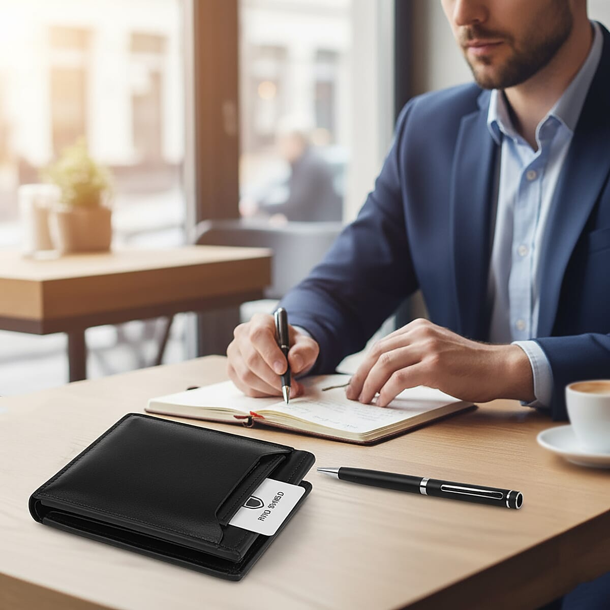 Livmore Black Faux Leather RFID-blocking Purse with RFID Card, Pen and Multipurpose Knife image number 3