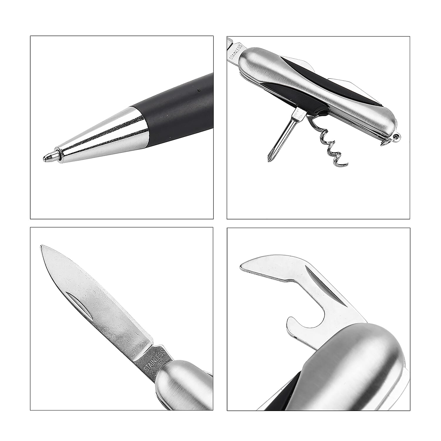 Livmore Black Faux Leather Purse with RFID Card, Pen and Multipurpose Knife Set