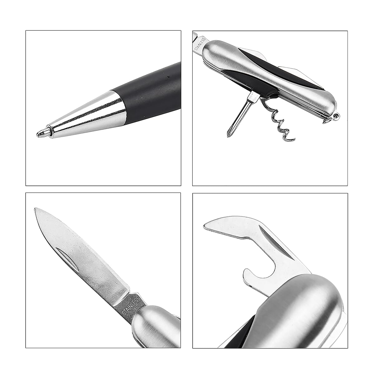 Livmore Black Faux Leather RFID-blocking Purse with RFID Card, Pen and Multipurpose Knife image number 10