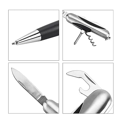 Livmore Black Faux Leather Purse with RFID Card, Pen and Multipurpose Knife Set