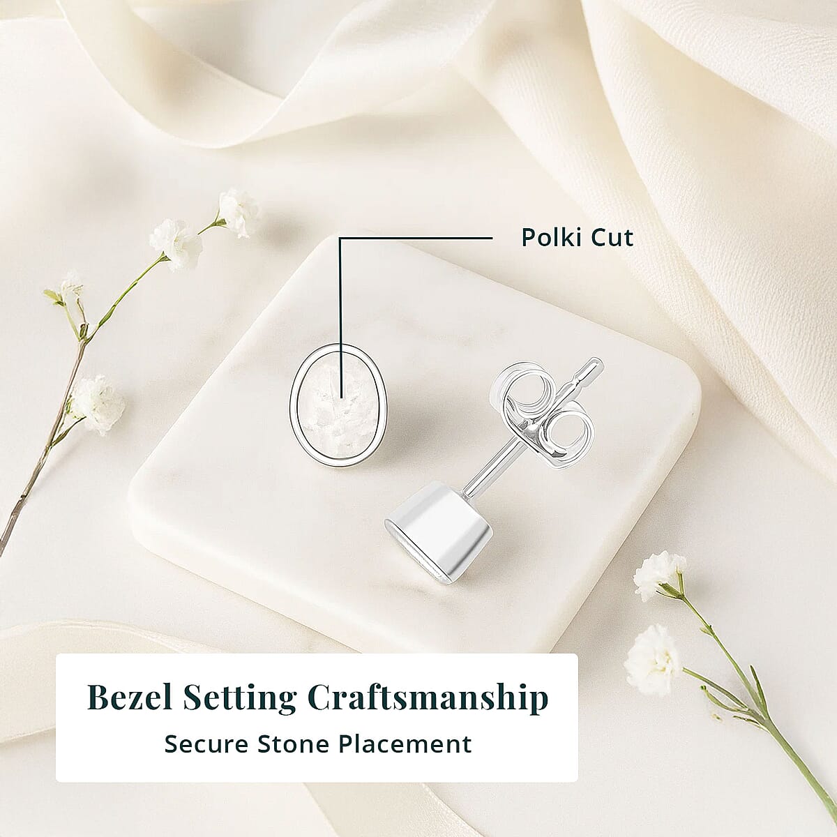 Lab Grown Polki Diamond 0.50 ctw Stud Earrings in Sterling Silver image number 4