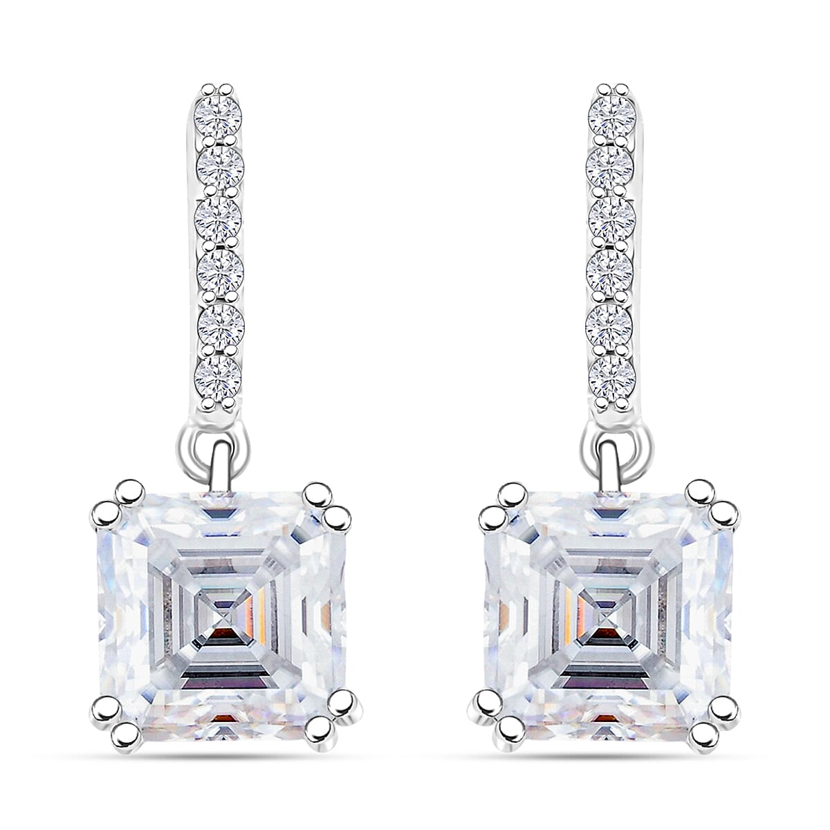 Princess Cut Moissanite 5.20 ctw Earrings in Sterling Silver image number 0