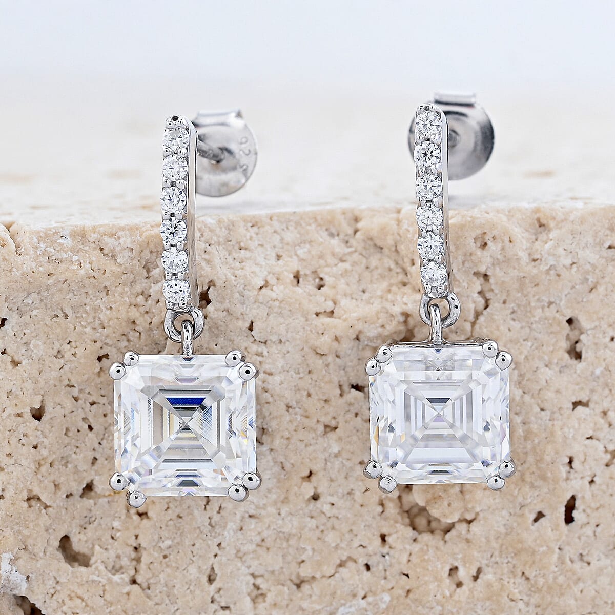 Princess Cut Moissanite 5.20 ctw Earrings in Sterling Silver image number 1