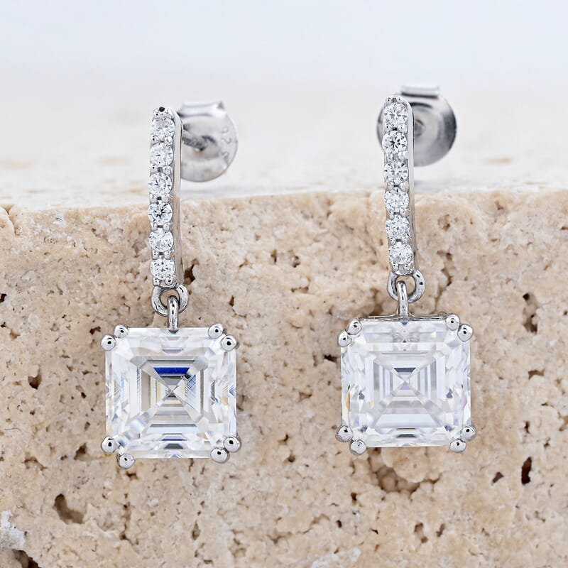 Princess Cut Moissanite 5.20 ctw Earrings in Sterling Silver