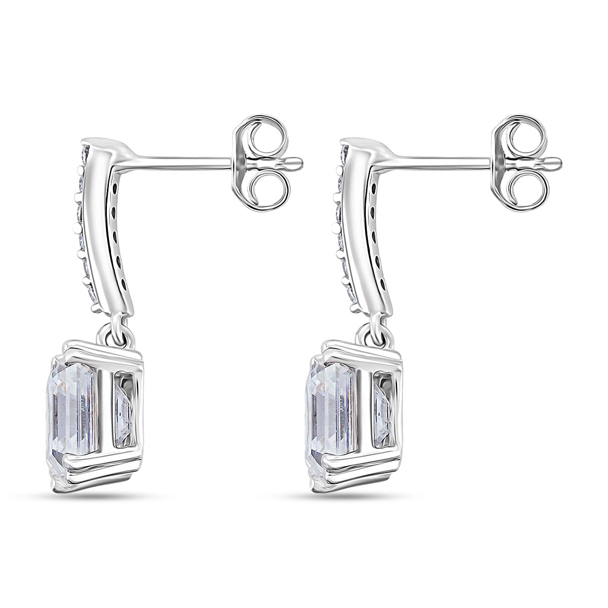 Princess Cut Moissanite 5.20 ctw Earrings in Sterling Silver image number 3