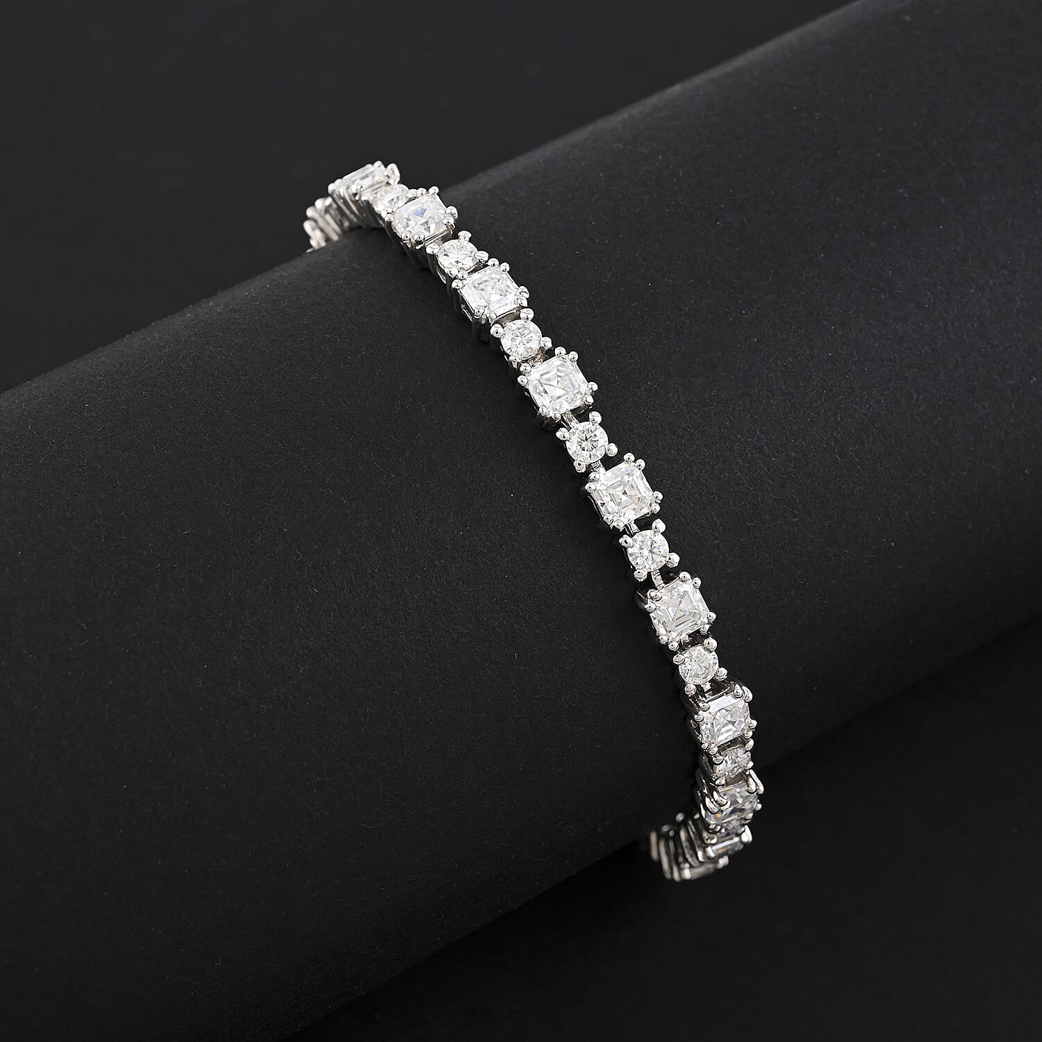 Asscher Cut Moissanite Deco in Sterling Silver 9.40 ctw (6.50 Inches)