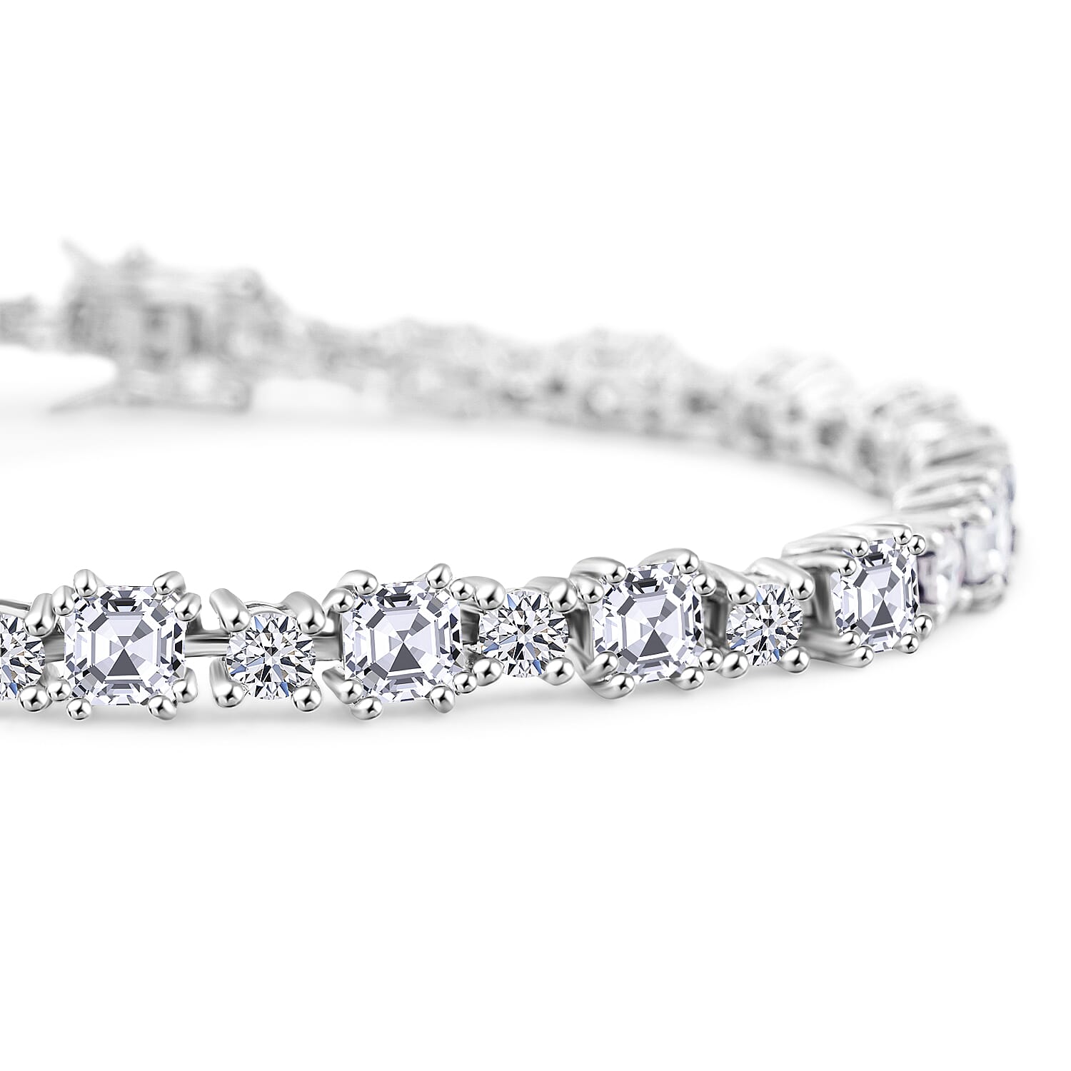 Asscher Cut Moissanite Deco in Sterling Silver 9.40 ctw (6.50 Inches)