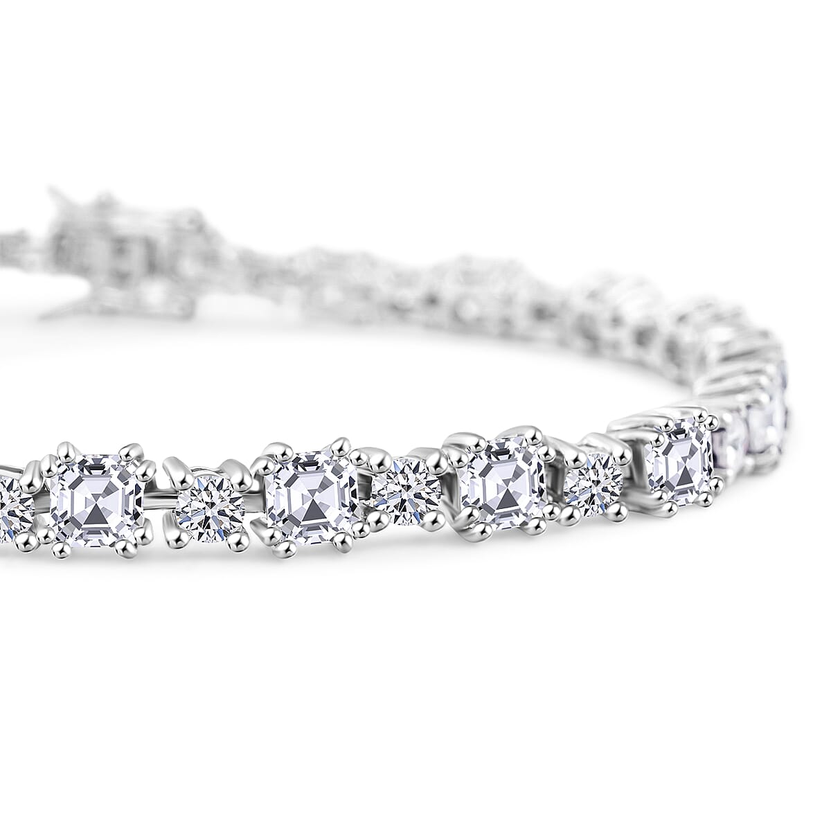 Princess Cut Moissanite 11.90 ctw Monarch Deco Bracelet in Sterling Silver (8.00 In) image number 2