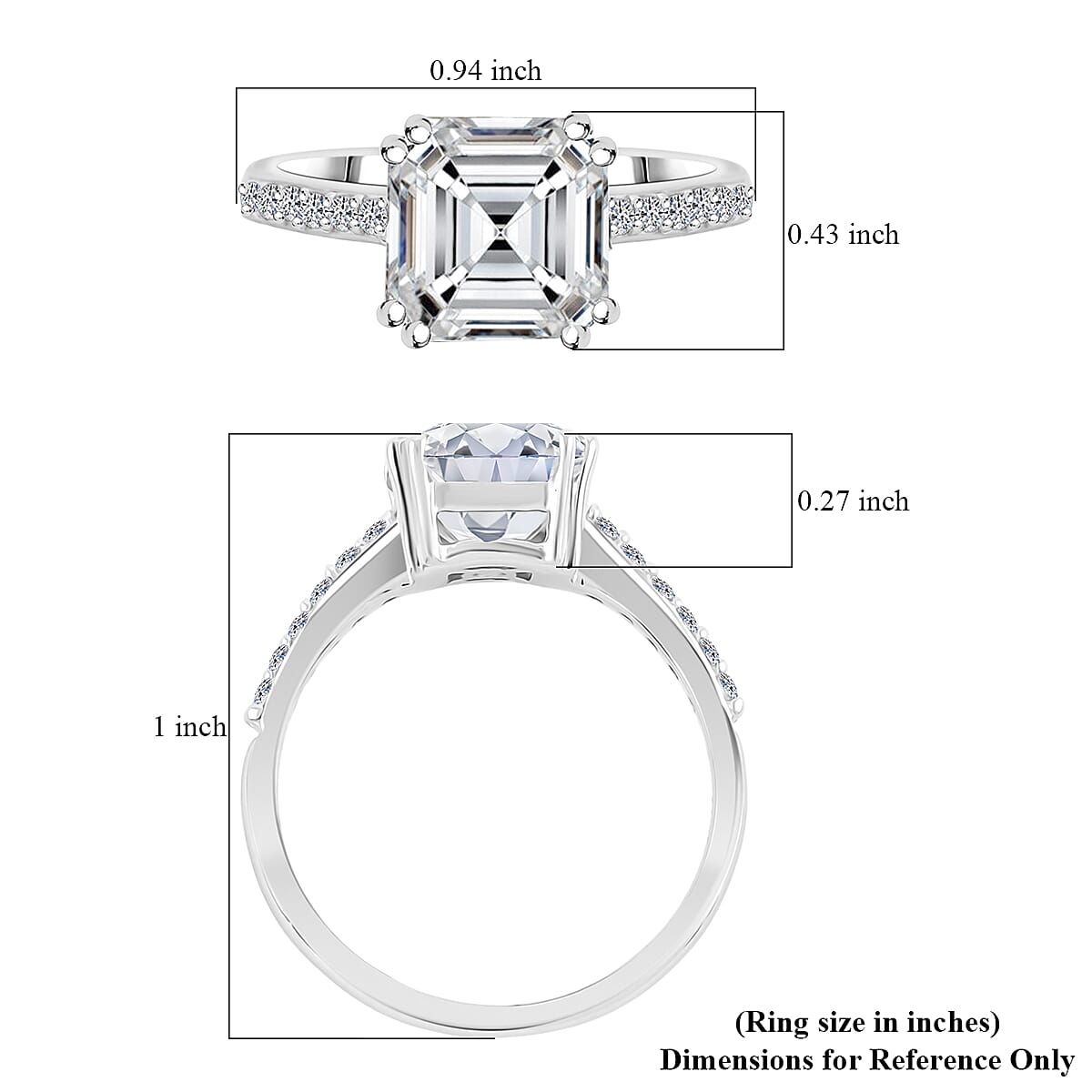 Princess Cut Moissanite 2.70 ctw Ring in Sterling Silver (Size 10.0)