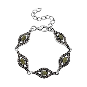 Connemara Marble and Austrian Crystal Beaded 22.00 ctw Bracelet in Silvertone (6.5-8.5In) 