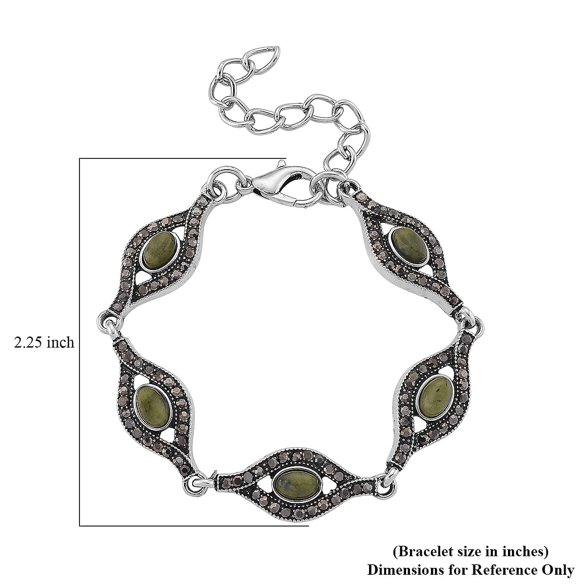 Connemara Marble and Austrian Crystal Beaded 22.00 ctw Irish Eye Bracelet in Silvertone (6.5-8.5In)  image number 6