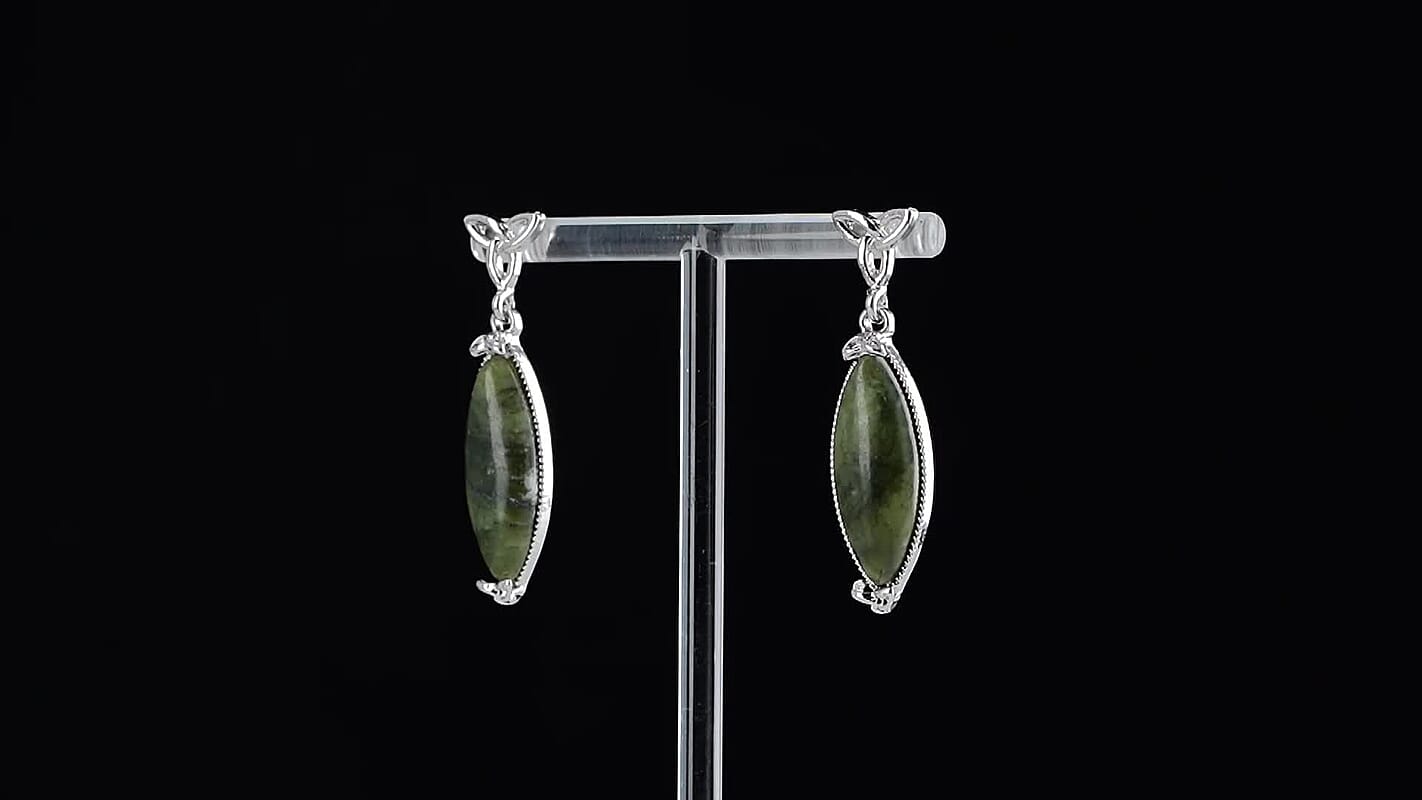 Connemara Marble Beads 30.00 ctw Celtic Knot Earrings in Silvertone