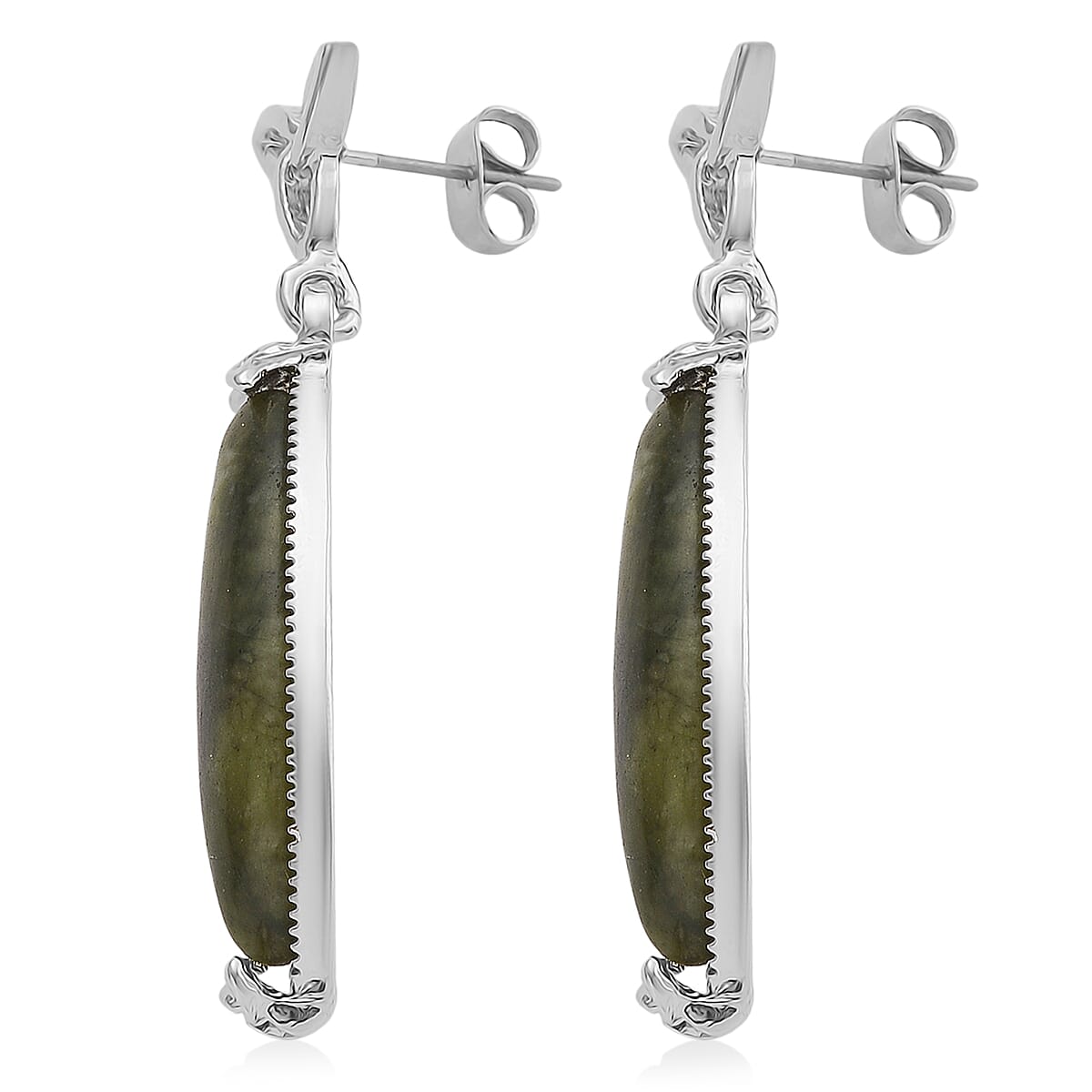 Connemara Marble Beads 30.00 ctw Celtic Knot Earrings in Silvertone  image number 3
