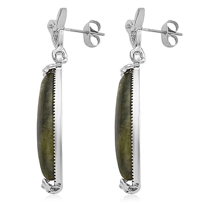 Connemara Marble Beads 30.00 ctw Celtic Knot Earrings in Silvertone 