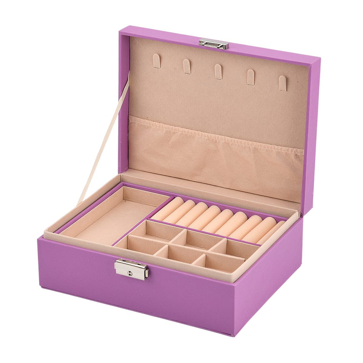 Purple Faux Leather 2 Layer Jewelry Box  image number 0