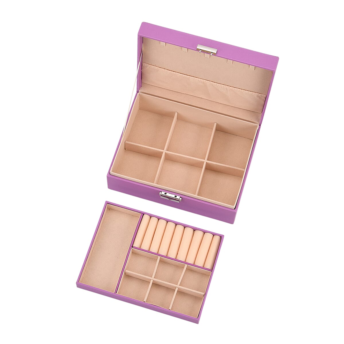 Purple Faux Leather 2 Layer Jewelry Box  image number 6