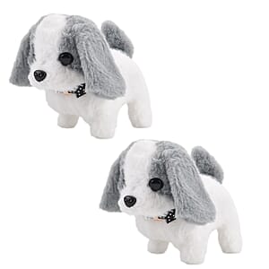 Doorbuster Livmore Set of 2 Pcs Grey Electric Walking Plush Dog Toy (2xAA Battery Not Included)