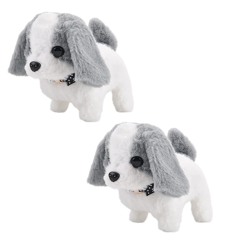 Livmore Set of 2 Pcs Gray Electric Walking Plush Dog Toy (2xAA Battery Not Included)