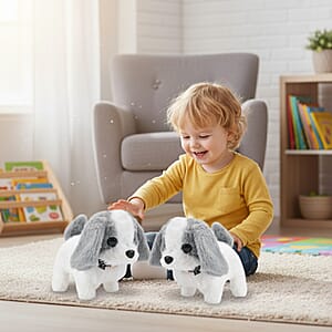 Doorbuster Livmore Set of 2 Pcs Grey Electric Walking Plush Dog Toy (2xAA Battery Not Included)
