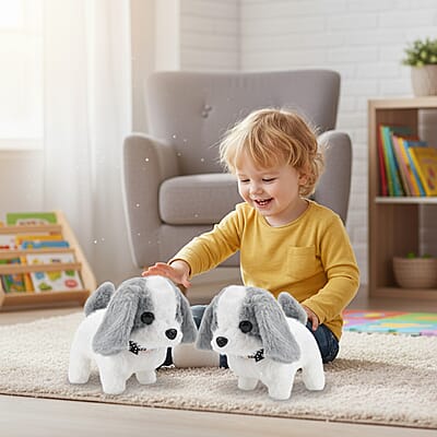 Livmore Set of 2 Pcs Gray Electric Walking Plush Dog Toy (2xAA Battery Not Included)