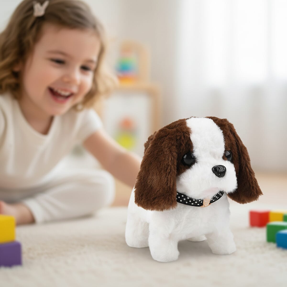  Livmore Set of 2 Pcs Coffee Electric Walking Plush Dog Toy (2xAA Battery Not Included) image number 1