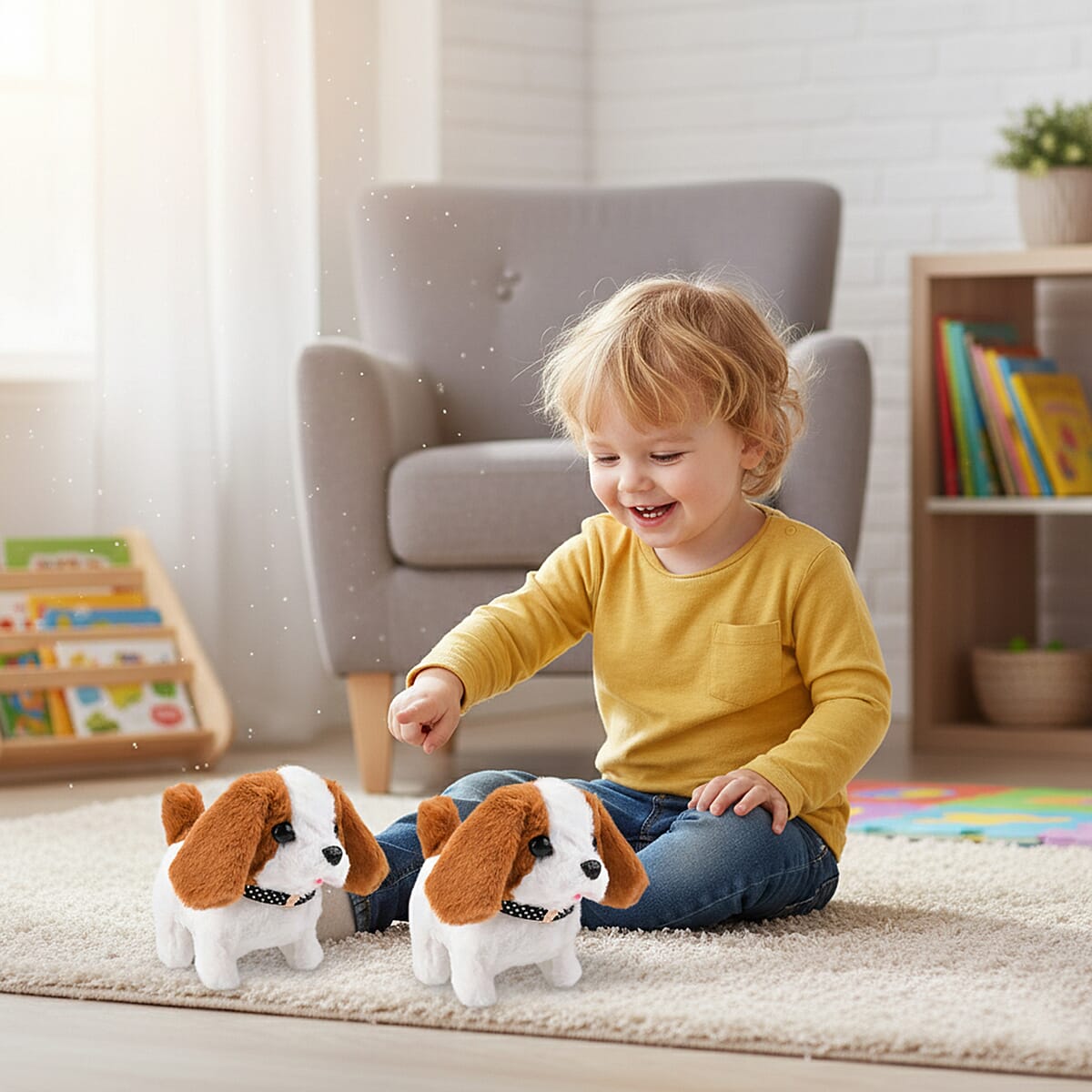  Livmore Set of 2 Pcs Brown Electric Walking Plush Dog Toy (2xAA Battery Not Included) image number 1