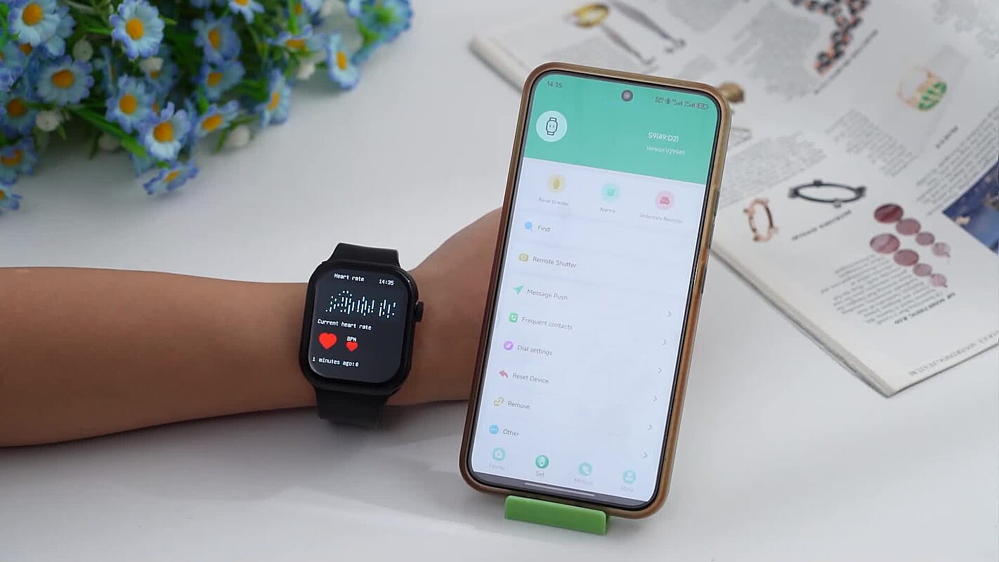 S9 Multi Functional Smart Watch with White Silicone and Blue Howlite with Crystal Faux Leather Strap