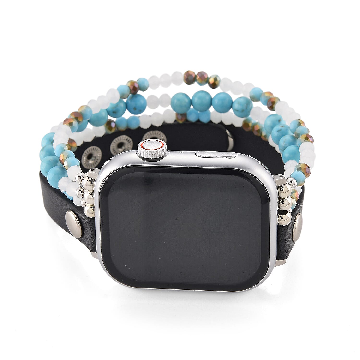 S9 Multi Functional Smart Watch with White Silicone and Blue Howlite with Crystal Faux Leather Strap